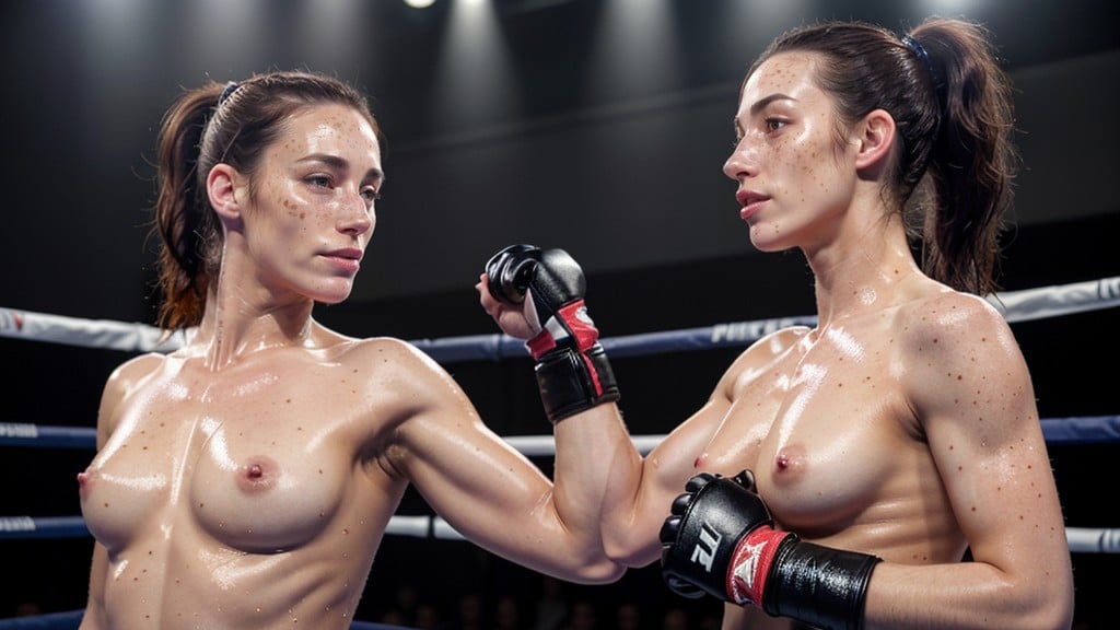 In Boxing Ring, Topless, Aux Seins NusPorno IA