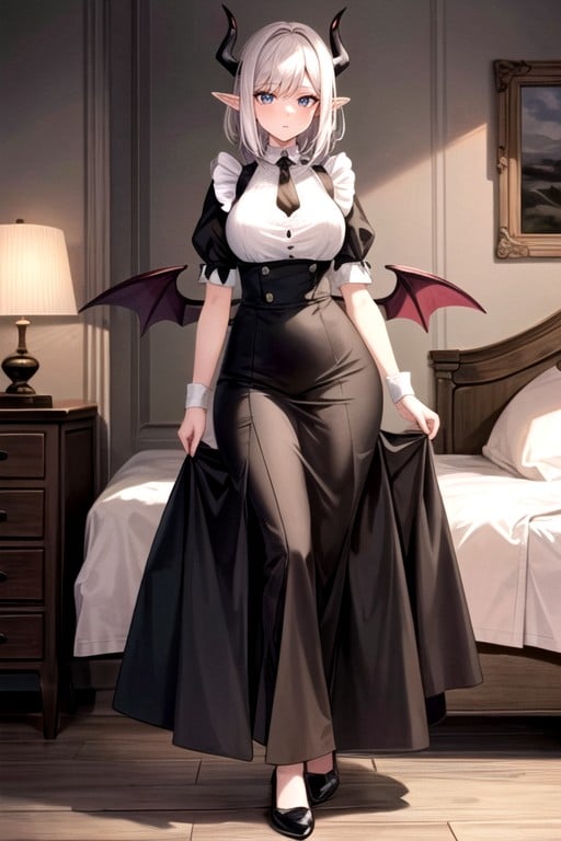 Long Skirt, Lovely Face Clothingbritish Maid's Uniform, Half Succubus 's Physical Description Beautiful White Skinelf-likeAI黄片