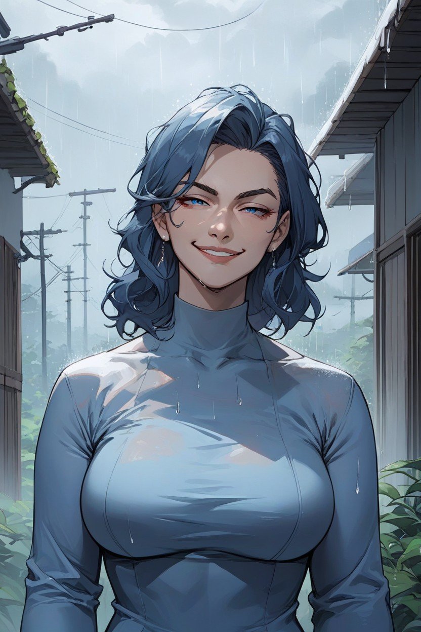 Blue Hour, Bust Shot, Smug Expression AI Porn