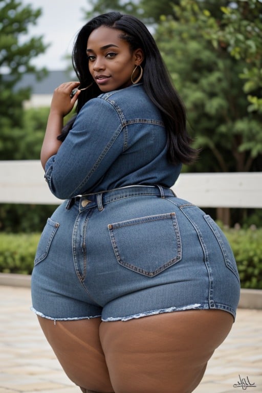 Peito Enorme, Shorts Jeans, Bunda Extremamente Grande Pornografia de IA