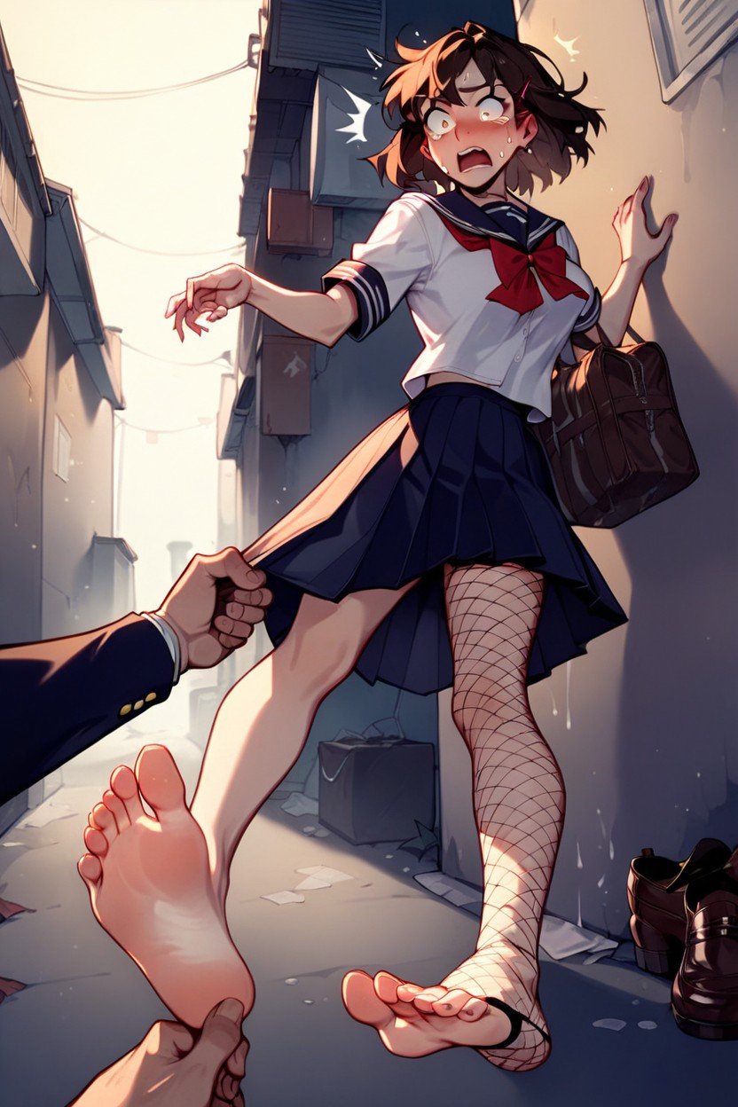 School Uniform, Alley Way, Night TimePorno AI