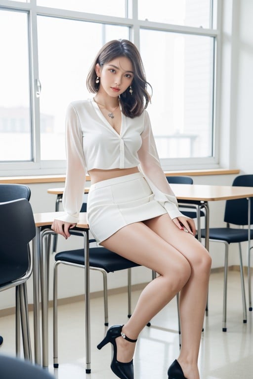 White Skin, Black Heels, White Blouse人妖AI色情