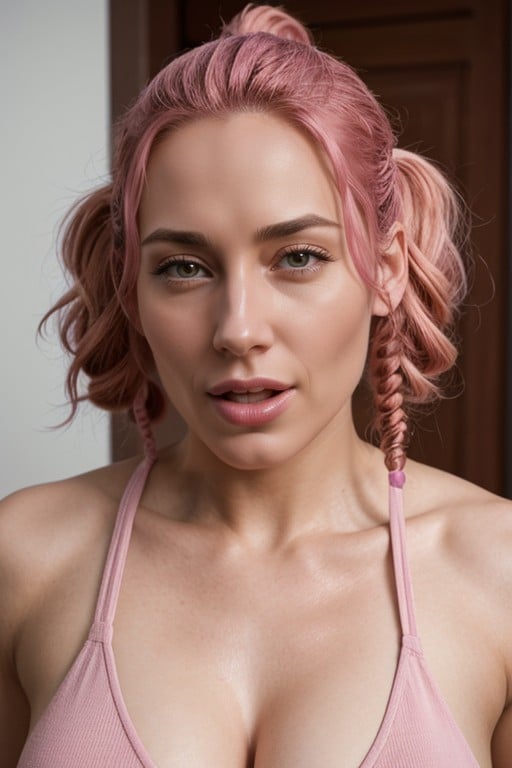 Cheveux Roses, Musclé, Petite PoitrinePorno IA