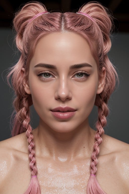 Muscular, Small Breast, Pink Hair AI Porn