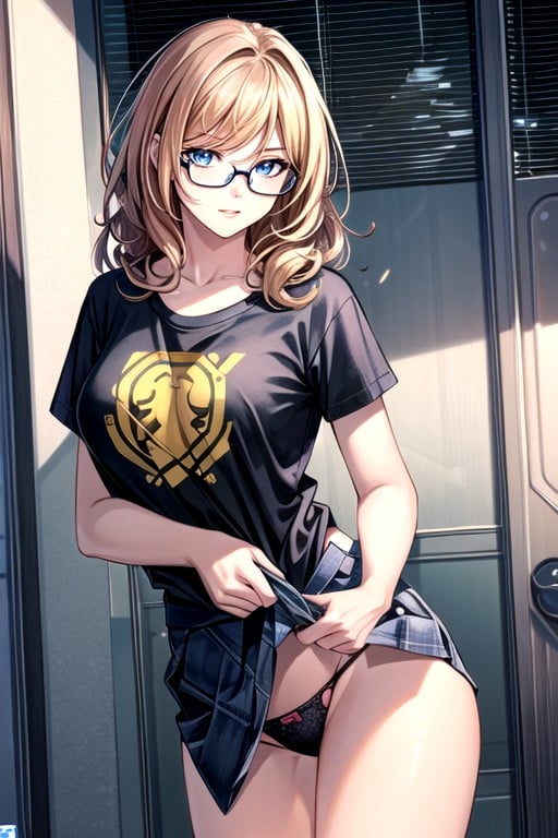 Glasses, Lifting Skirt, Comic AI Porn