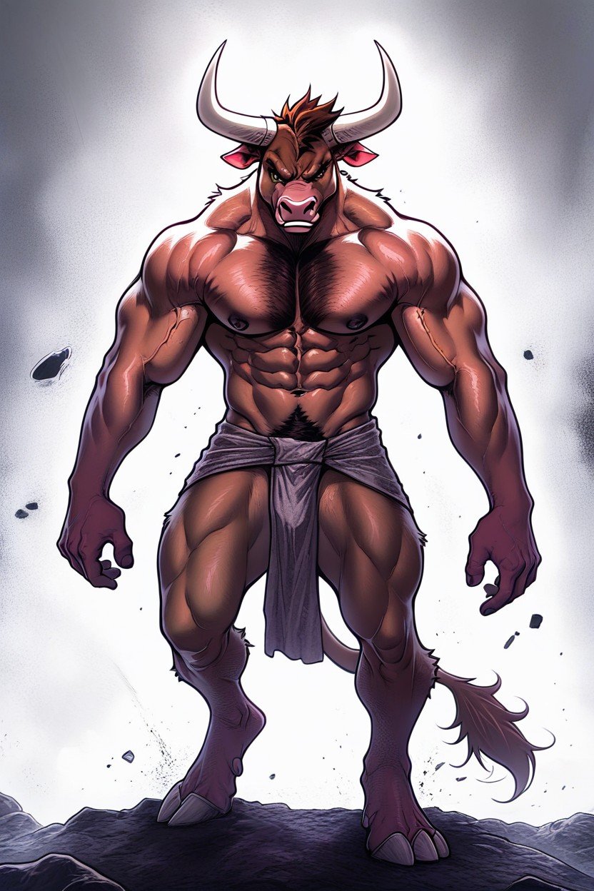 No Background, Полный Рост, Minotaur Фурри AI порно