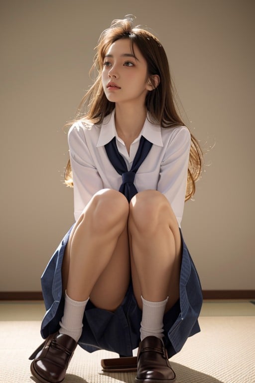 Bottom Up (upskirt), School Uniform, Full Body AI Porn