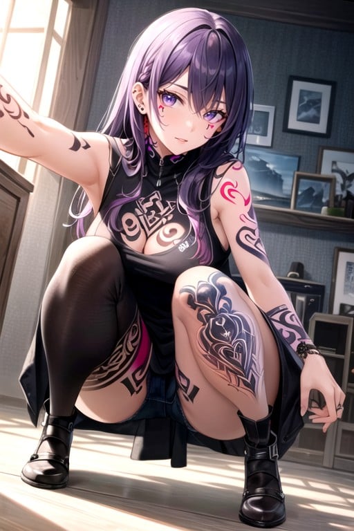 Selfie, Purple Hair, Squatting AI Porn