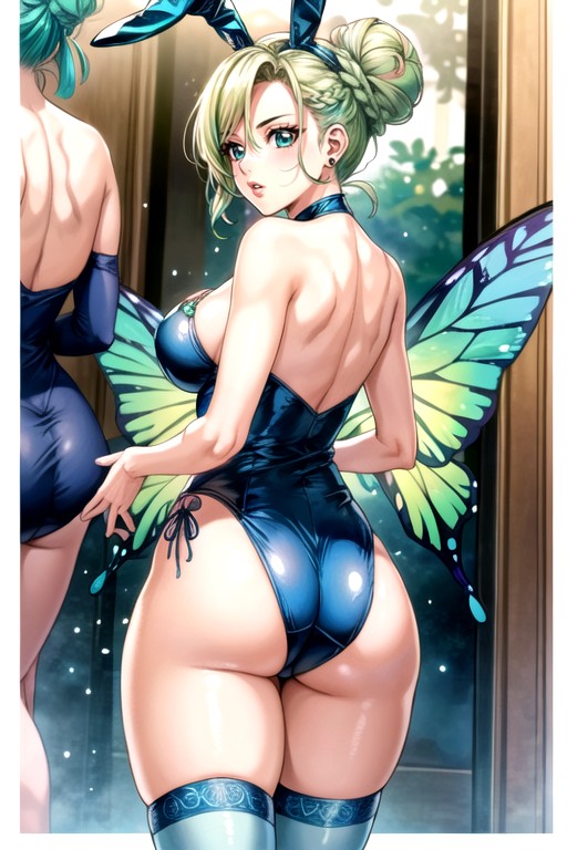 Giving Her A Unique, Her Hair Is Styled Into Two High, Stockings Hentai AI Porn
