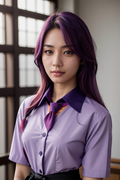 Multi Colored Hair, Purple Eyes, School Uniform AI Porn