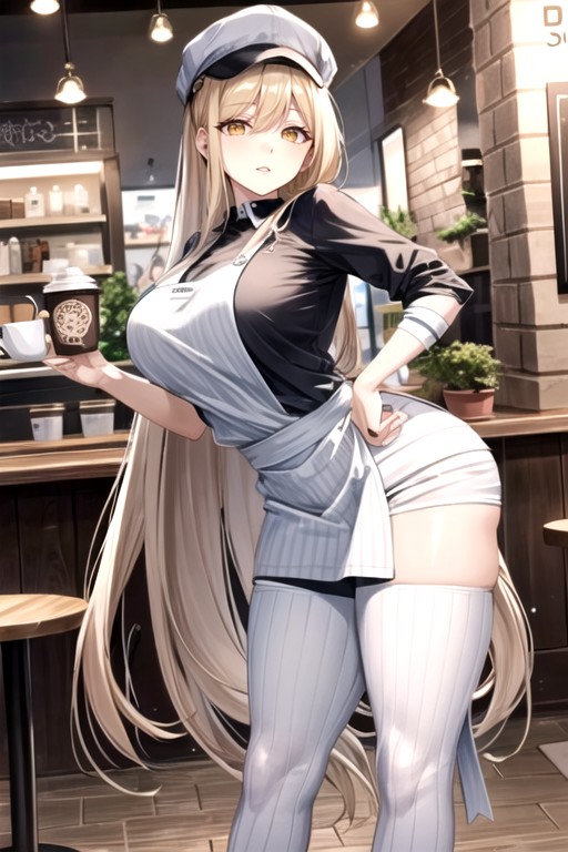 Barista, Café, Pelo CenizaPorno AI Hentai