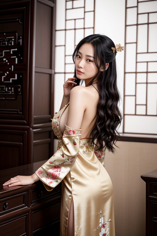 Long Hair, Fit, Hanfu Chinês Pornografia peluda com IA