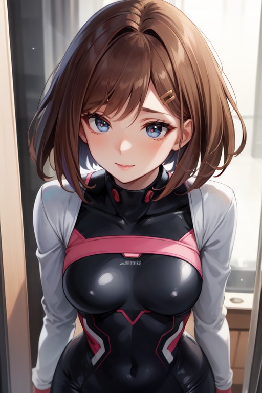 Brown Hair, Tir À La Taille, Ochaco Uraraka From My Hero Academia Is A Woman With A Round FacePorno IA Hentai