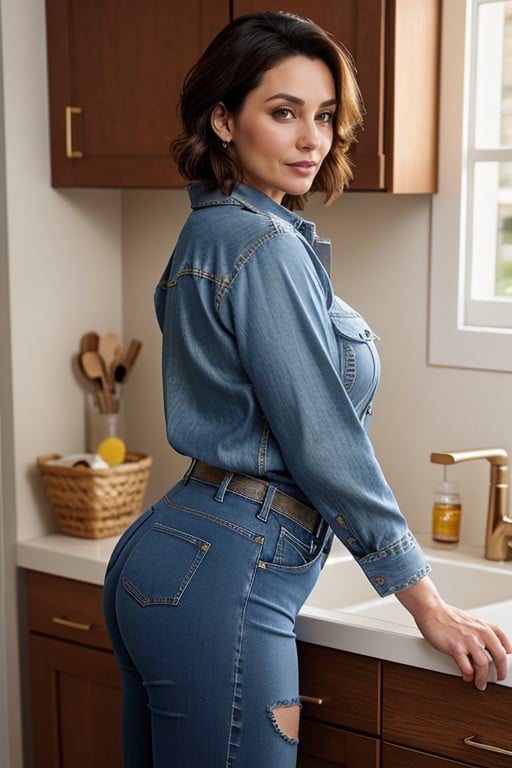 Thick, Round Ass, She Is Washing Dishes AI Porn