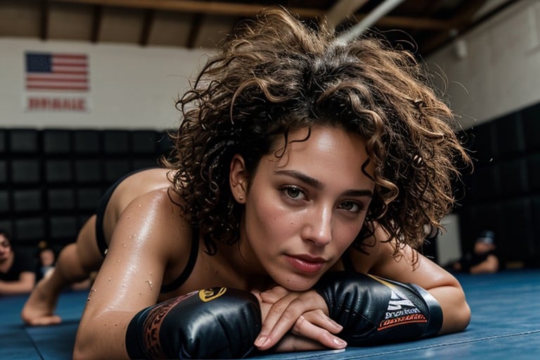 Dripping In Sweat, Lying On Belly, Inside A Boxing GymPorno IA de transexuales