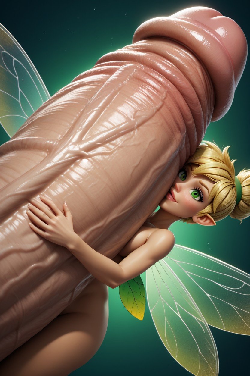 Hugging Massive Cock, Massive Cock Bigger Than Tinker Bell, Side View AI Porn