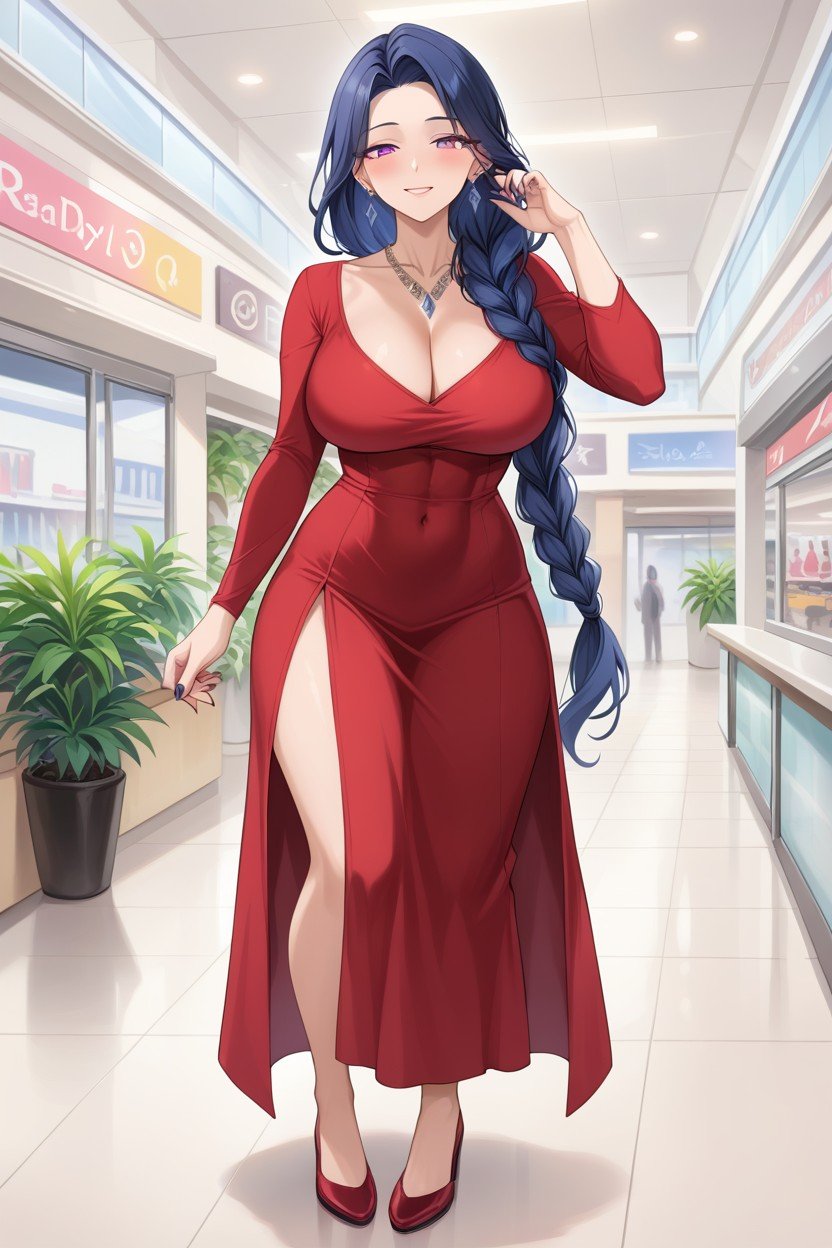 Centro Comercial, Dark Blue Colored Nail, Long SleevePorno AI