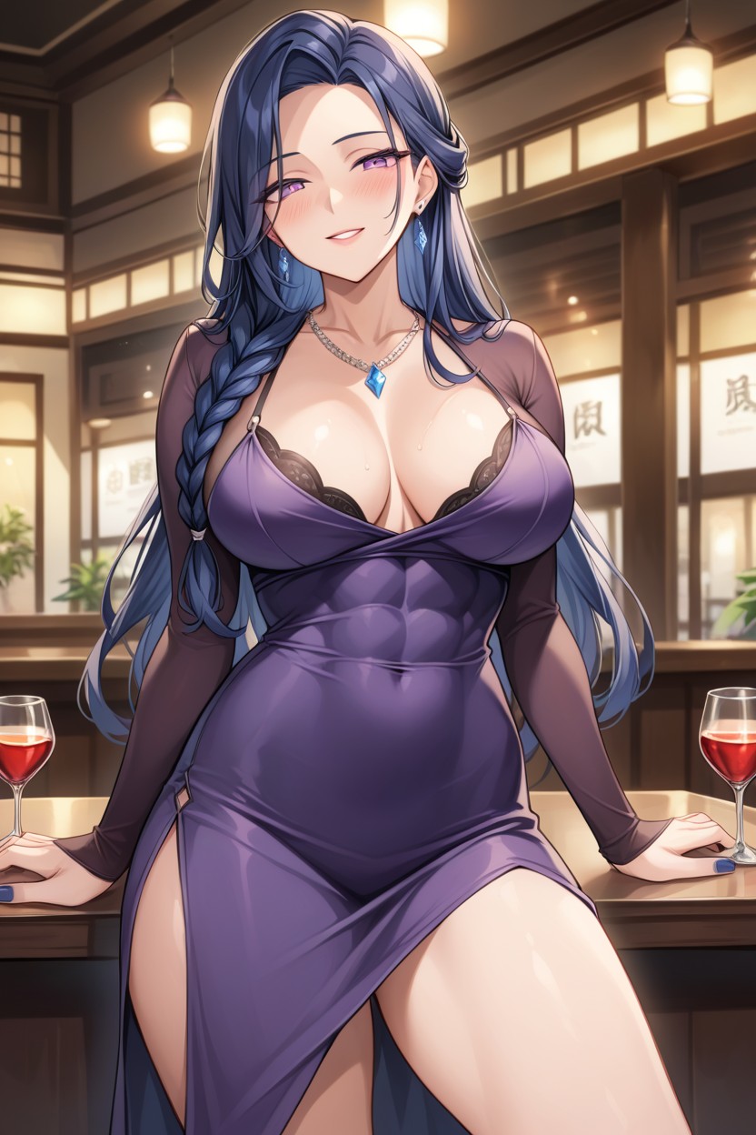 Dark Blue Hair, レストラン, ロング丈AIポルノ