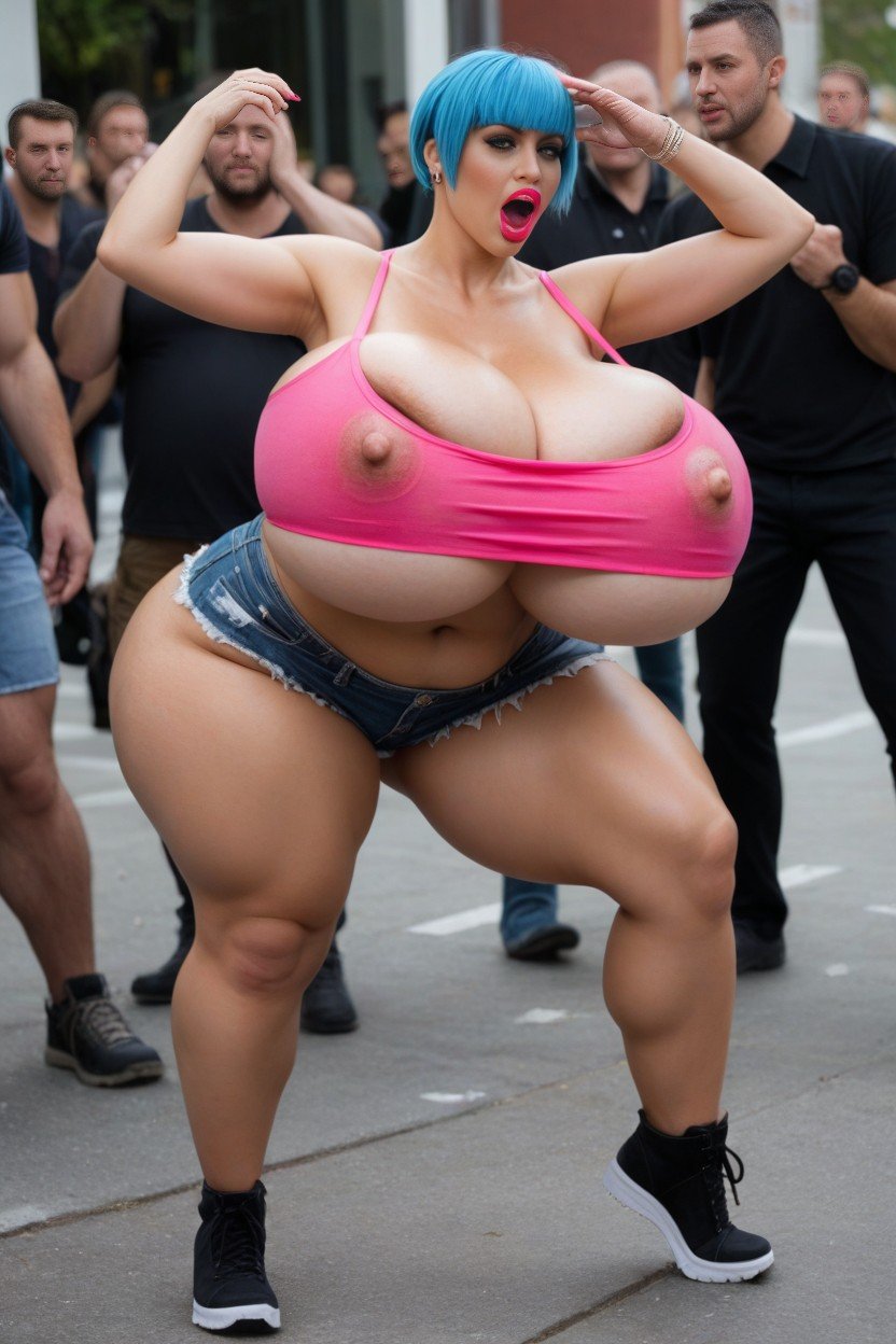 Gigantic Breasts, Escote, Mucha Gente AlrededorPorno AI