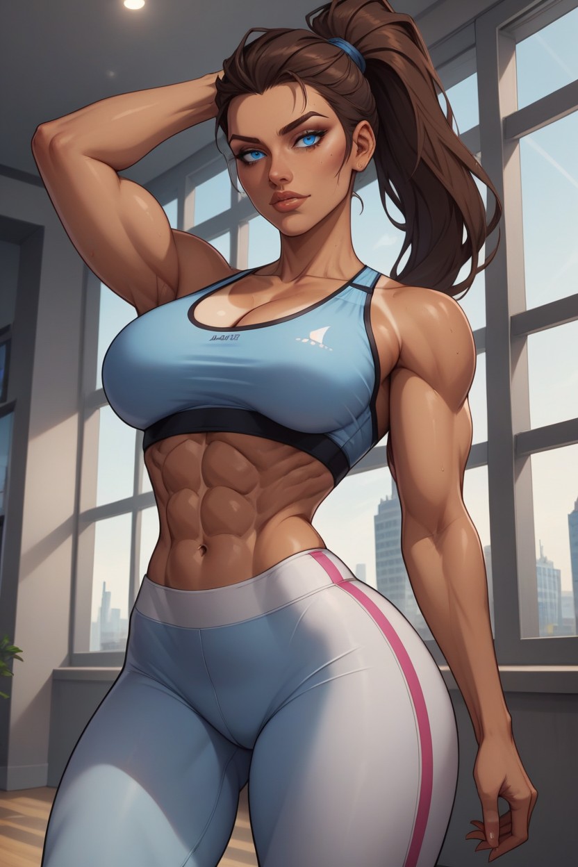 Six Pack Abs, Face, Cleavage AI Porn