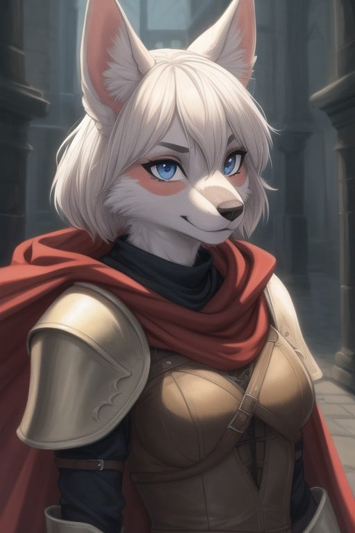 Fur Coat, Armor Gloves, Dog Furry Woman In Full Set Of Witcher Armor Furry AI Porn