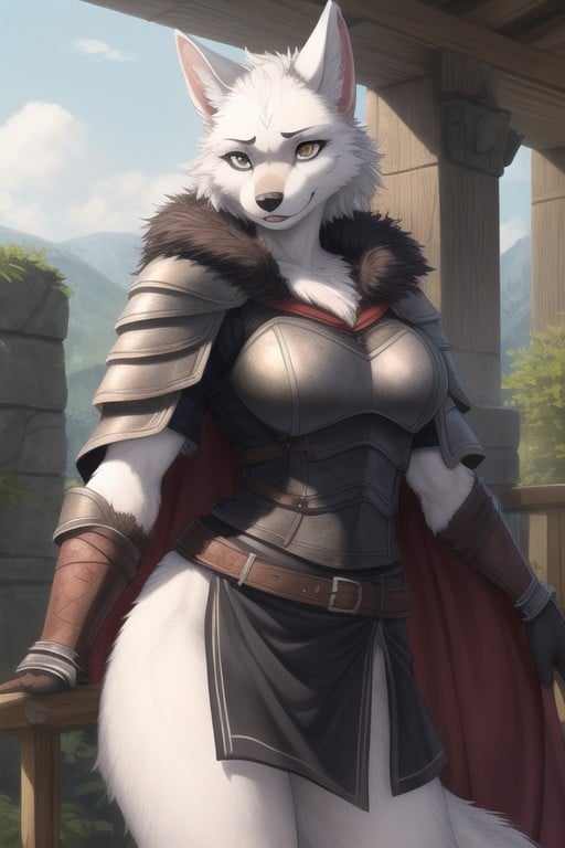 Armor Gloves, Dog Furry Woman In Full Set Of Witcher Armor, Fur Coat Furry AI Porn