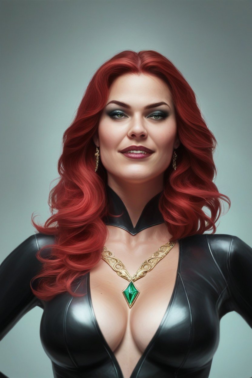 Push Up Black Latex Top And A Silver Necklace With A Emerald At The Centre Her Hair Is Wavy And Cascades Down To Her Shoulders, Low, Her Posture Upright And ConfidentAI黄片