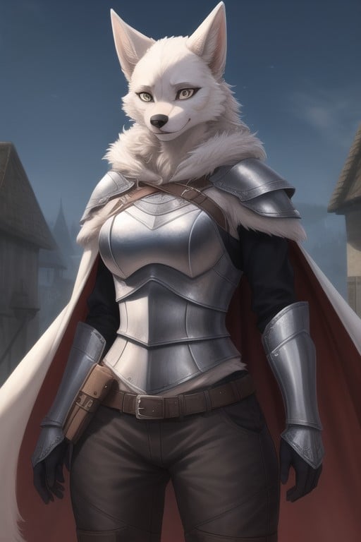 Armor Gloves, Dog Furry Woman In Full Set Of Witcher Armor, Armored Pants Furry AI Porn