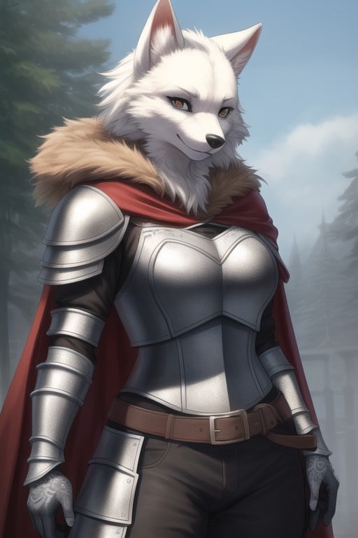 Dog Furry Woman In Full Set Of Witcher Armor, Fur Coat, Cape Furry AI Porn