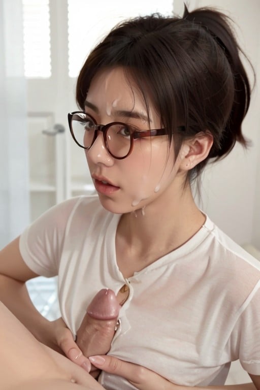 Glasses, Gray Clothing, Ponytail AI Porn