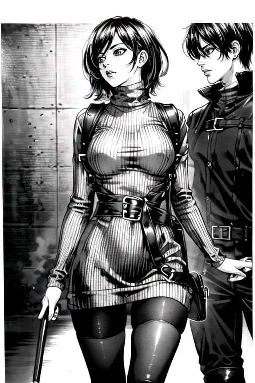 Tir À La Taille, Ada Wong (resident Evil), Manga (noir Et Blanc)Porno IA Hentai