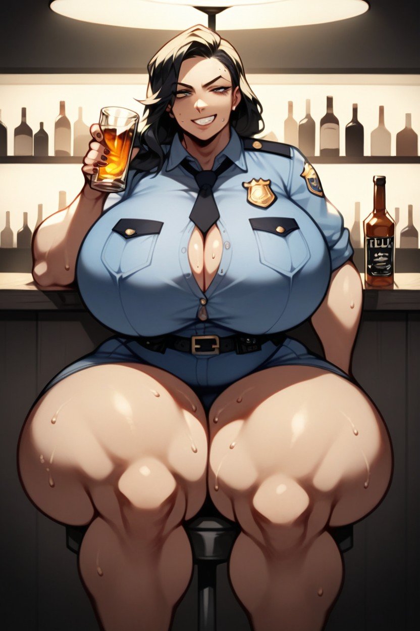 Bar, Police Uniform, Sourire NarquoisPorno IA