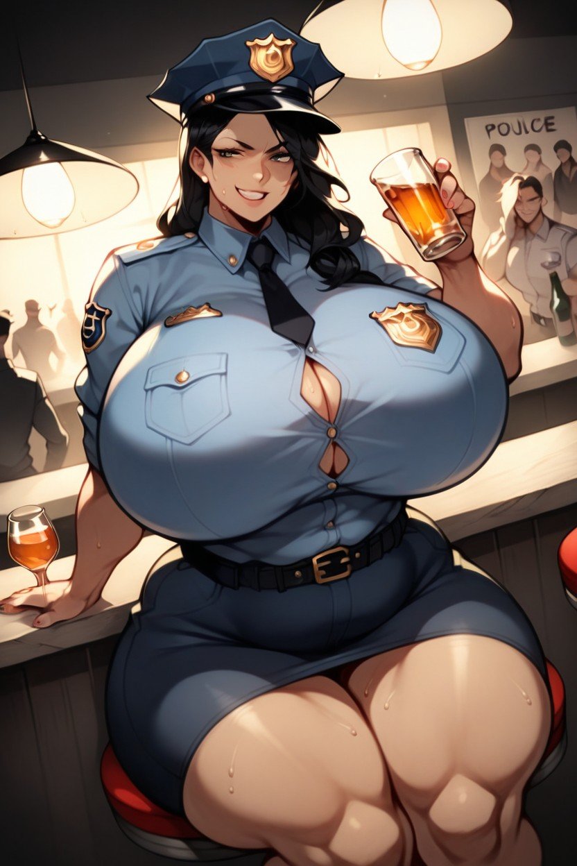 Shirt, Policewoman, Bar ИИ порно