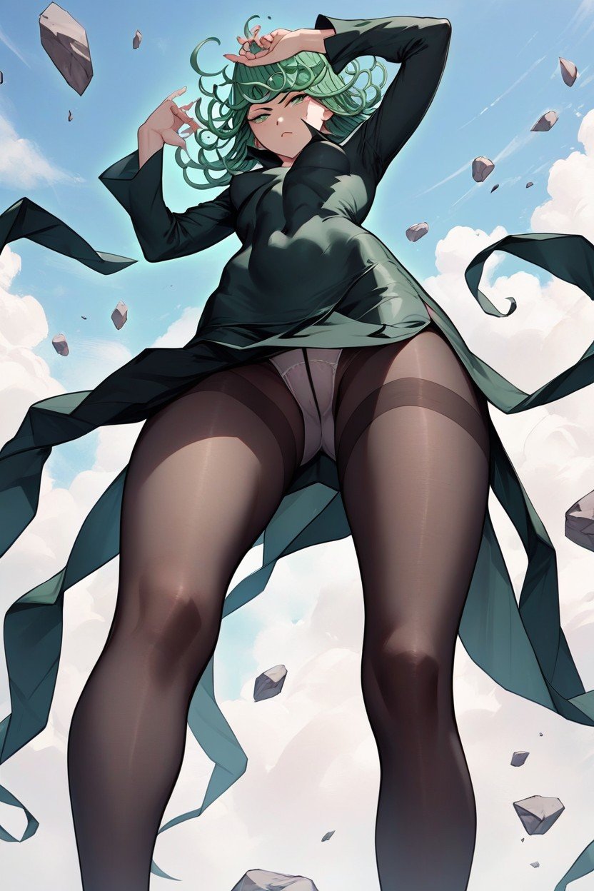 Tatsumaki From One Punch Man, Black Pantyhose, UpskirtAIポルノ