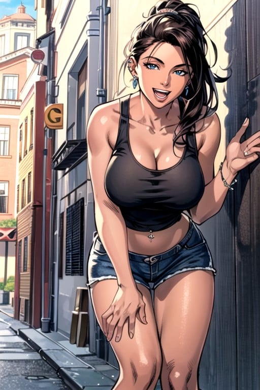 Navel Piercing, Tan Skin, Comic AI Porn