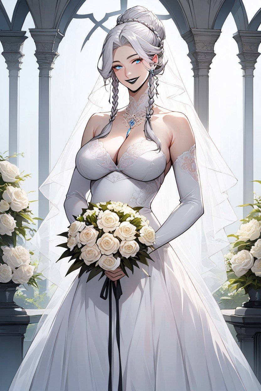 Extremly Long Wedding Dress, 巨乳, Giganti Hair BunAI黃片