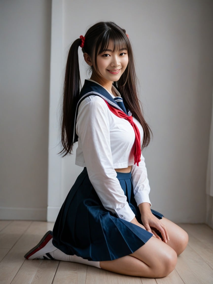 Massive Pigtails, School Uniform, Smile人妖AI色情