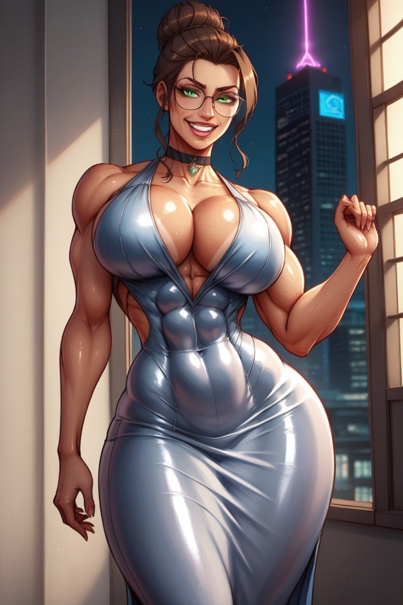 Oiled Skin, Green Eyes, Model AI Porn