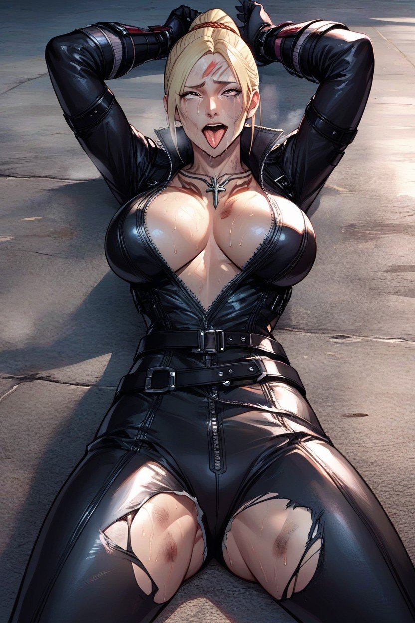 Defeated, Dirty, Black Leather Body Suit Hentai IA pornografia