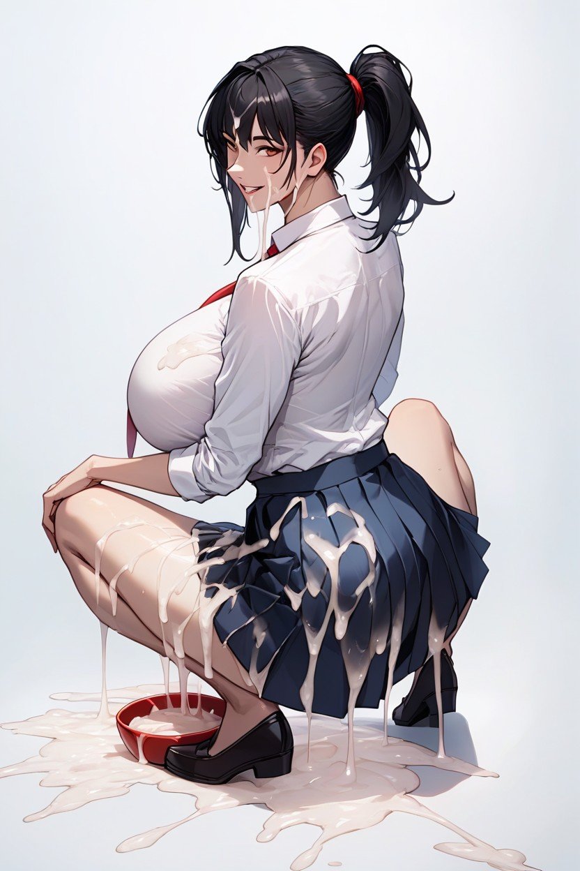 Excessive Cum On Skirt, Holding Bowl, Shot School SkirtAIポルノ