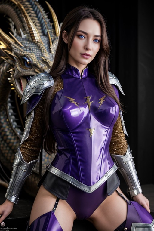 Brown Hair With Silver Ends, Violet Sorrengail Is Wearing Leather Dragon Rider Armor, Pale Blue Eyes Shemale AI Porn