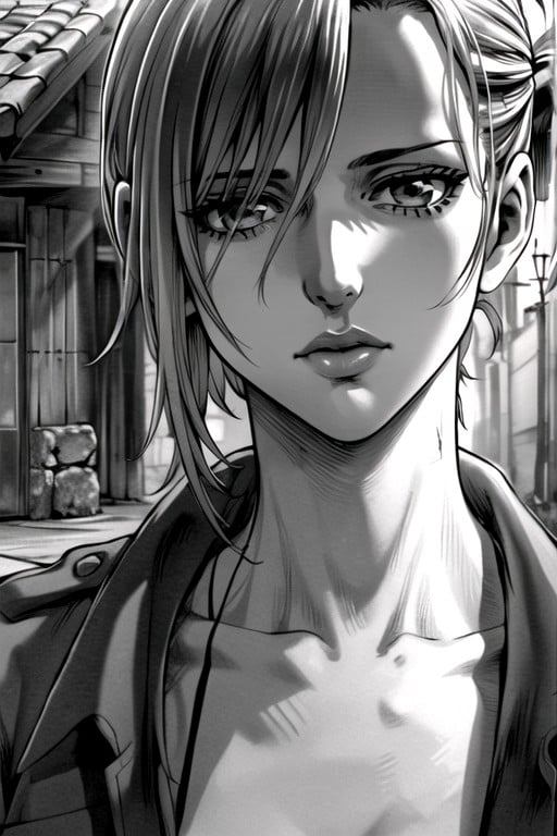 Black & White Manga, Foto Da Cintura, Annie Leonhart (attack On Titan) Pornografia de IA