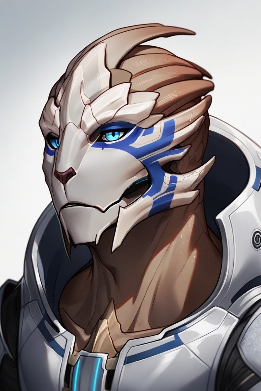 Grey Tone Skin Color, Muscular Body, Strong And Big Turian From Mass EffectPorno AI