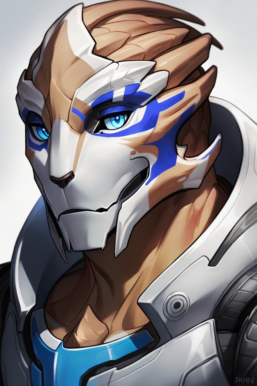 Strong And Big Turian From Mass Effect, Grey Tone Skin Color, Muscular BodyファーリーAIポルノ