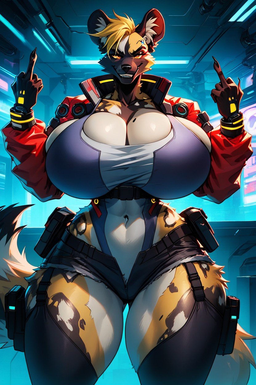 Massive Gravity Defying Breasts, Expansión De Senos, Mirando Al EspectadorPorno AI Furry