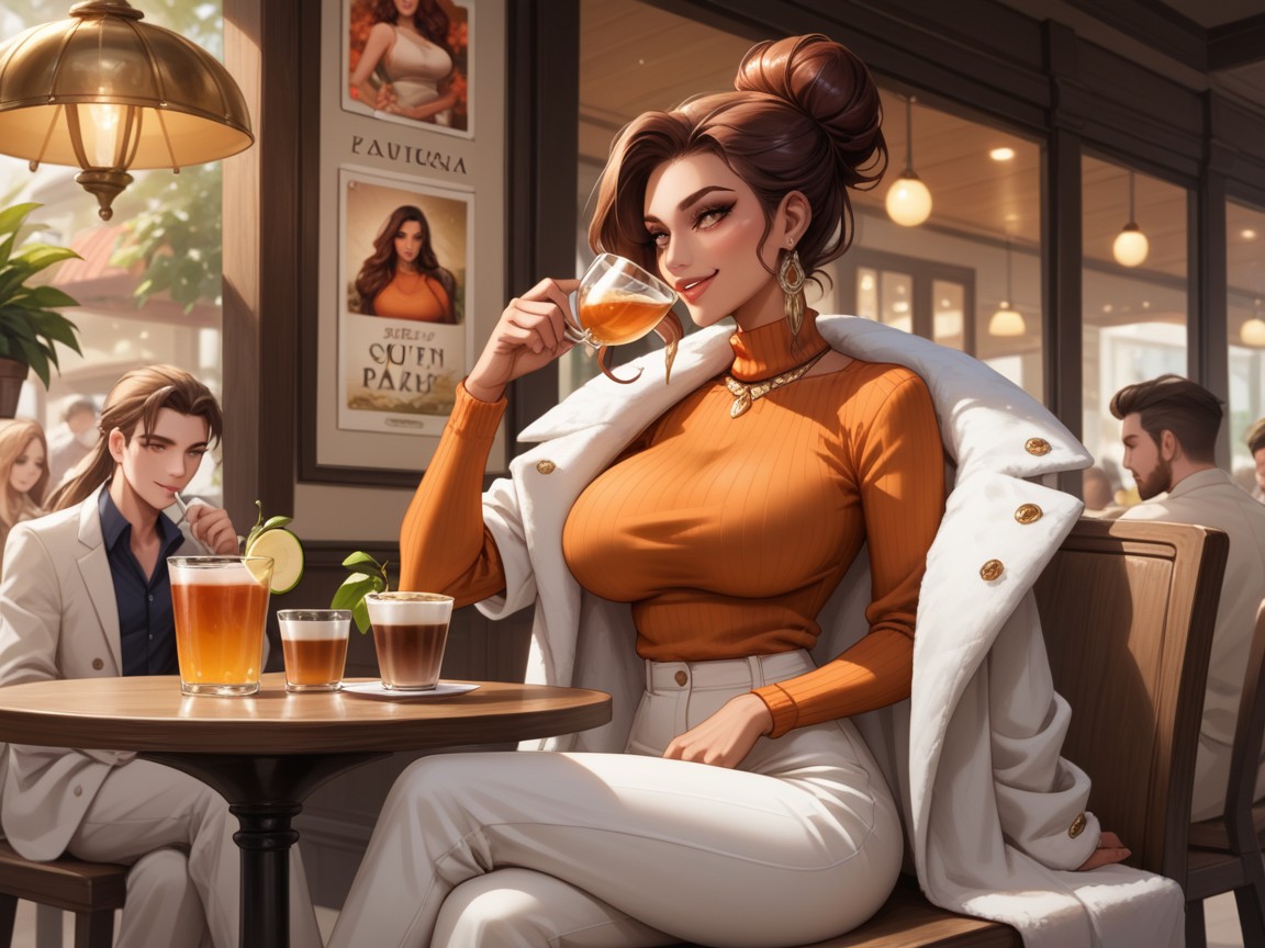 Sitting At A Cafe Table, Latina, Tall Body Hentai AI Porn