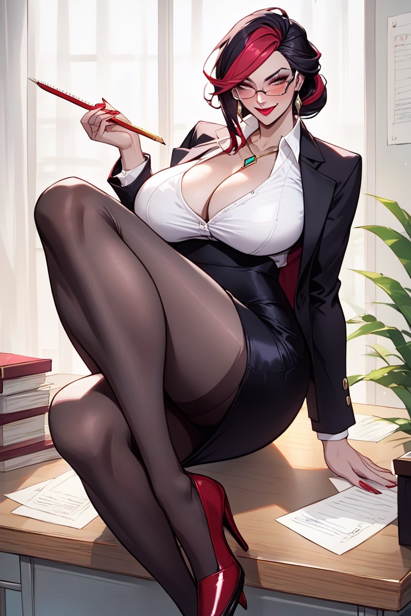 Professor, Maliciosa (sorrindo Enquanto Ruborizada), Highly Detailed Hentai IA pornografia