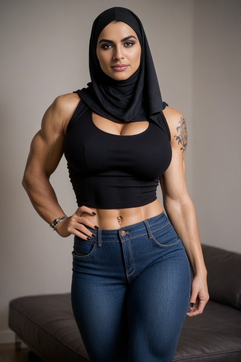 Like Muscles, Extremely Muscular, Arab WomanファーリーAIポルノ