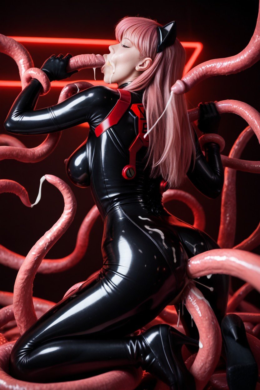 Red Neon Genesis Evangelion Latex Plugsuit, 18, Gozada Travesti IA Pornô