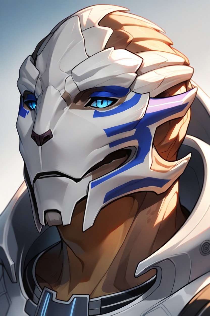 Grey Tone Face Skin Color, Strong And Big Turian From Mass Effect, Mouth Is Closed AI同性戀黃片